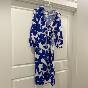 SHEIN White and Blue Floral Long Sleeve Dress